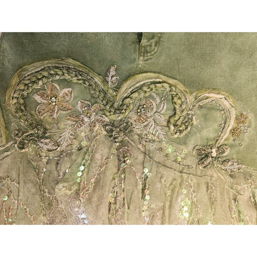Vintage Urban Outfitters Olive Green Denim Skirt Y2K Fairy Boho Fringe 8/10 - Picture 3 of 6